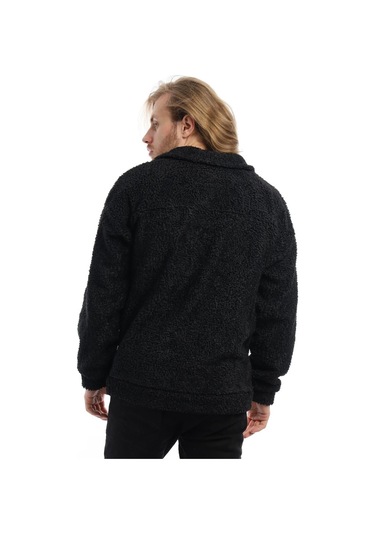 Erkek Kıvırcık Peluş Cıt Cıt Kapamalı Ceket Siyah