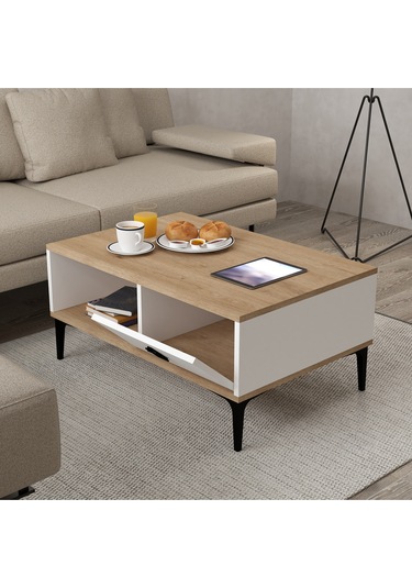 2002 Sare Orta Sehpa 2 Kapaklı Sepet - Beyaz Sepet - Beyaz