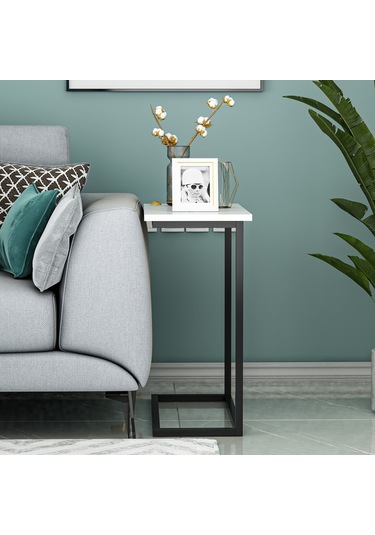 Narin Yan Sehpa, Metal Ayaklı Yan Sehpa, Ev-ofis - Beyaz/siyah Beyaz/siyah