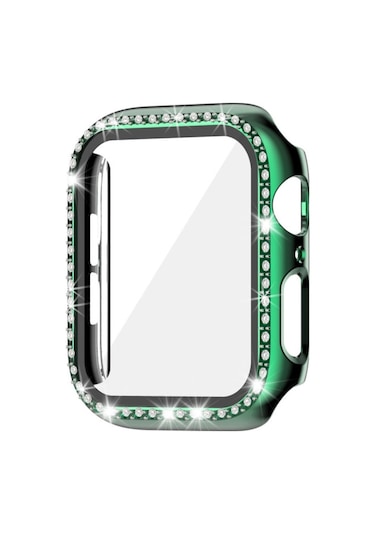 Apple Uyumlu  Watch 7 41 MM Tek Sıra Parlak Taşlı Rubber Kasa Kapak