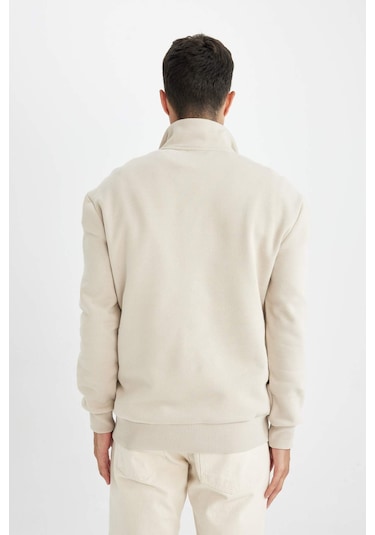 DeFacto Comfort Regular Fit Rahat Kalıp Fermuarlı Dik Yaka Basic Düz Sweatshirt X7405AZ24AUBG735