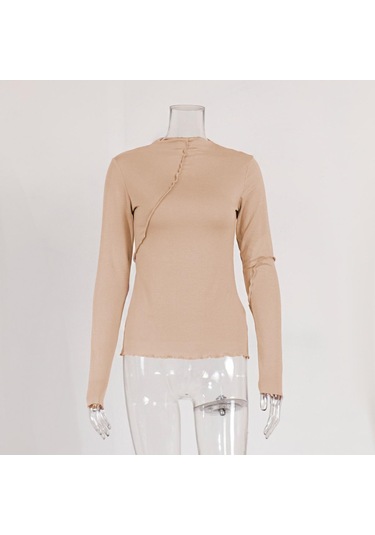 Yarı Yüksek Yaka Alt Gömlek Sonbahar Kadın Modası Eğimli İnce İç Uzun Kollu Kazak Üst Haki