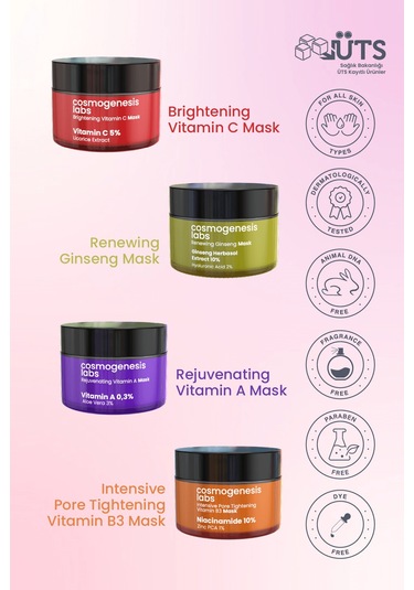 Cosmogenesis Labs Cilt Yenileyici ve Güçlendirici 4'lü Maske Seti Vegan