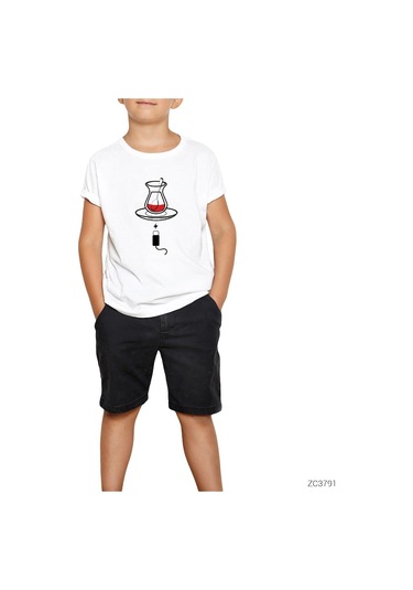 Çay Ve Şarj Beyaz Çocuk Tişört Siyah