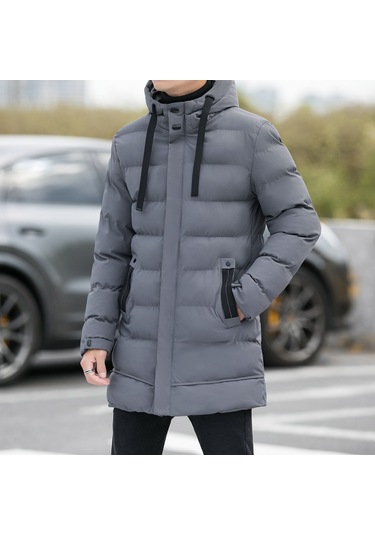 Orta Kalınlık Kışlık Rahat Ve Hafif Pamuklu Kapüşonlu Moda Erkek Mont Gri