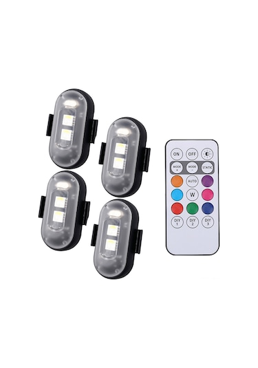 Monyee Araç, Bisiklet, Drone Kullanıma Uygun Ip65 Su Geçirmez 8 Renk 110mah Pil Ve Kumanda İle 7m Uzaklıkta Kontrol Edilebilir 4 Led Uyarı Işığı Medyum Yapistıklı Siyah