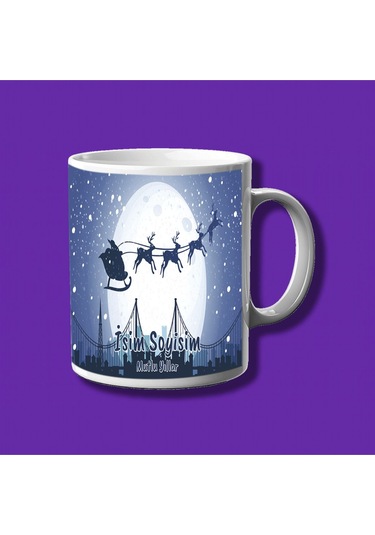 Kişiye Özel Yılbaşı Noel Baba Ve Geyik Tasarımlı İsim Yazılabilir Hediyelik Eko Kupa Bardak Beyaz