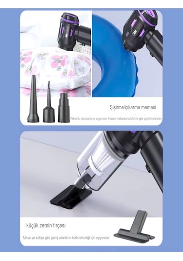 17000pa 100w Araç Süpürgesi Led Ekranlı, Ev Ofis Araba İçin El Süpürgesi - Hepa Filtreli Gri