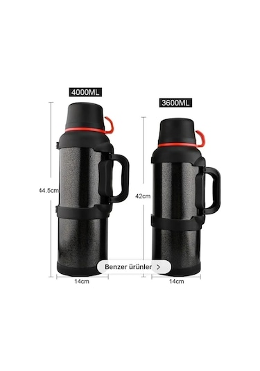 4 Litre Paslanmaz Çelik Vacuum Termos 48 Saat Sıcak Soğuk Dağcı Termos Aile Boyu Siyah