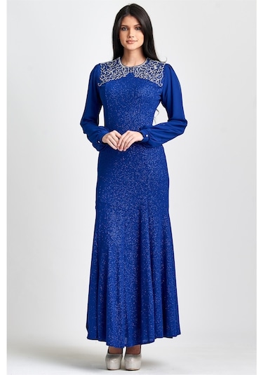 Saks Önü Lazer Işlemeli Abiye Elbise Saks