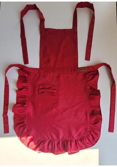 Keten Fırfırlı Bohem Mutfak Önlüğü Bordo