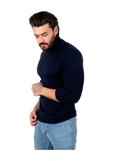 Deepsea Lacivert Balıkçı Yaka Lacivert Düz Kazak 2002292 Lacivert