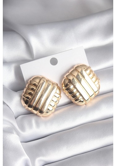 Pirinç Gold Renk İşleme Detay Kadın Küpe Çok Renkli