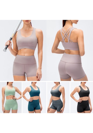 Yunboo Kadın Spor Sütyen Ve Şort Seti - Yoga Koşu İçin U Göğüslü Sırt Açık Model