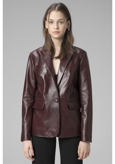 Dericlub Wm011 Gerçek Deri Kadın Blazer Ceket Bordo