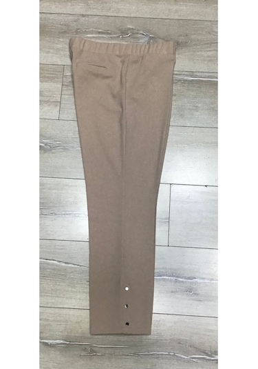 Scuba Yanlardan Cepli Önü Dikişli Paçası Çakmalı Beli Lastikli Büyük Beden Pantolon Krem