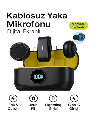 Lightinin Type-c Uyumlu 320mah Dijital Ekranlı 2.4g Kablosuz Çift Yaka Mikrofonu Pro++