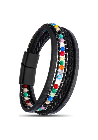 Çakra Doğaltaş Ve Deri Çoklu Bileklik Csr1180019 Çok Renkli