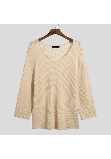 Bej İncerun Bahar Erkek Uzun Kollu Salaş V Yaka Üstler Bej Bej İncerun Bahar Erkek Uzun Kollu Salaş V Yaka Üstler Bej