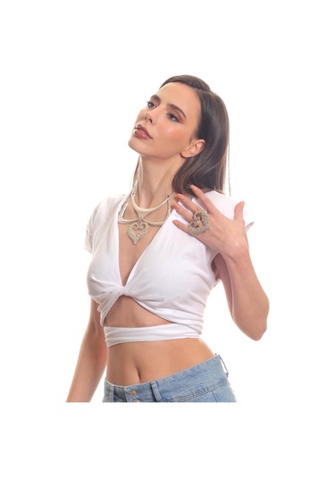 Labalaba Kadın Antik Gümüş Kaplama Kalp Charm Detaylı Tasarım Kolye & Yüzük Seti Gümüş