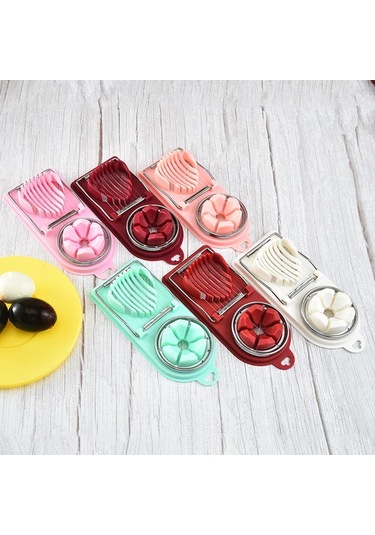 1 Adet Paslanmaz Çelik Yumurta Kesici Yumurta Dilimleyiciler Çok Fonksiyonlu Meyve Sebze Kesme Mutfak Aksesuarları Dilimleme Pişirme Aletleri Kırmızı