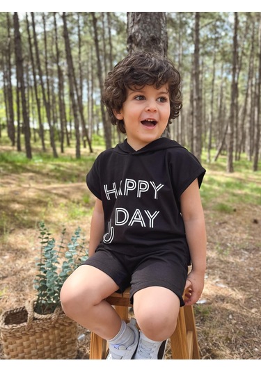 Kapüşonlu Yazlık Baskılı Takım 2404kpsnyzlyk Siyah