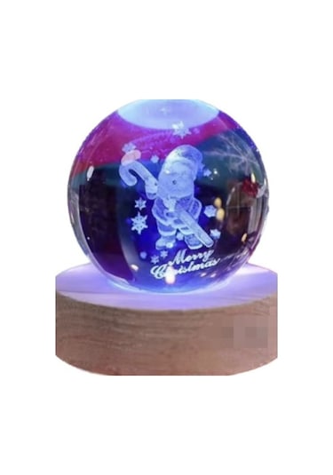 Dekoratif Noel Tasarımlı Ahşap Altlıklı Işıklı Cam Küre Büyük Boy8cm 16renk Şarj Edilebilir