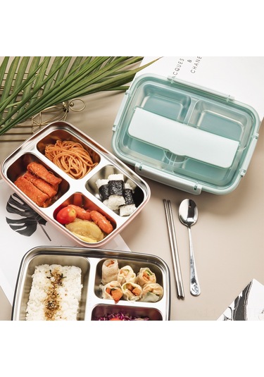 Youtek 304 Paslanmaz Çelik 3 Bölmeli Termoslu Yemek Kutusu - Öğrencilik Ve Ofis Kullanıma Uygun, Leakproof, Taşınabilir Pembe Diğer