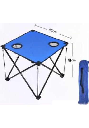 Katlanır Kamp Masası Lacivert - Mavi Renkli 47 cm Kare Çantalı