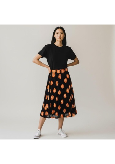 Şifon Beli Lastikli Etek 95 Cm - 38-50 Oranj