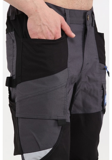 Uniprom İş Pantolonu Madrid Model 10 Cepli Full Likralı Diz Destekli Füme