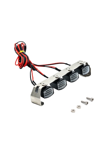 Honmex 1/10 Rc Araba İçin Led Far Seti - Traxxas Trx-4, Axial Scx10, Rc4wd Uyumlu - Dört Işıklı Dikdörtgen Kasa Siyah+gümüş