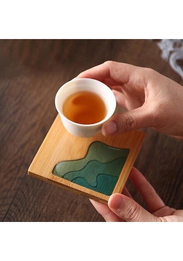 Epoksi Reçine Ped Peyzaj Şeffaf Bambu Yalıtım Tutucu Coaster Kupası Mat 1 Diğer