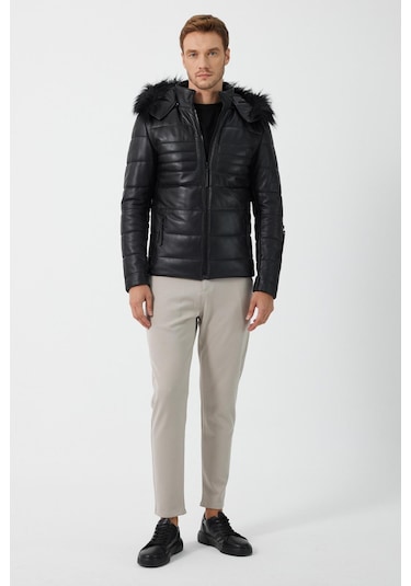 Butto Siyah Erkek Deri Ceket Siyah