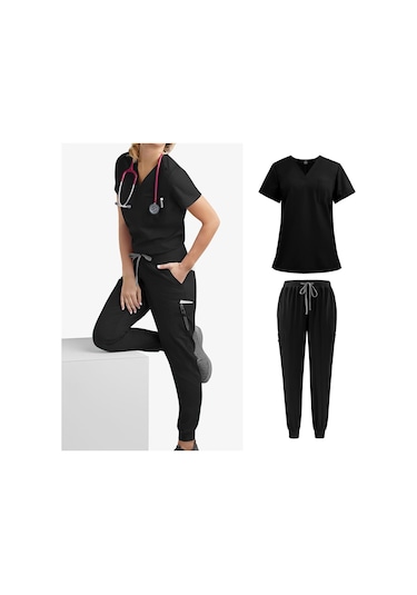 Suntek Kadın Fırçalama Üniforma Seti Sağlık Xl-siyah