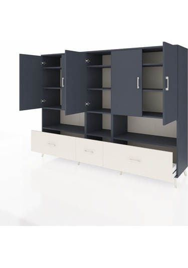 Hyperion Dolap 12 Raflı 3 Çekmeceli 5 Kapaklı 220x44x163 Antrasit Antrasit-antrasit/aytaşı