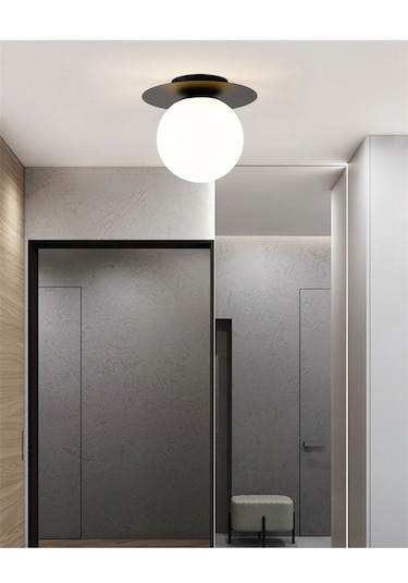 Neptün Siyah Kasa Beyaz Glop Camlı Avize E27 Duy İç Mekan Aydınla Siyah