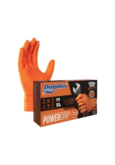 Dolphin Powergrip Kalın Turuncu Nitril Eldiven 50'li - Xl 3 Ad