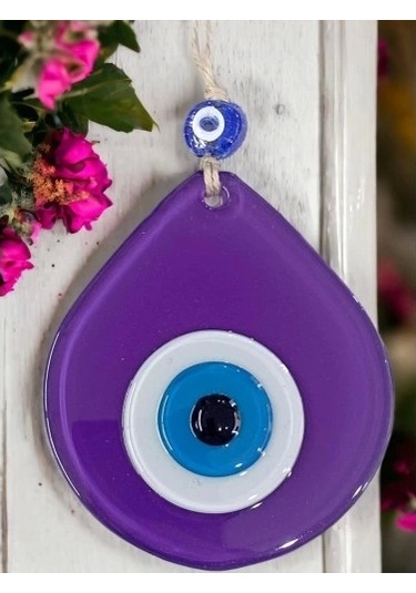 Orta Boy Mor Damla Desen Nazar Boncuklu Duvar Dekoru Cam Duvar Süsü
