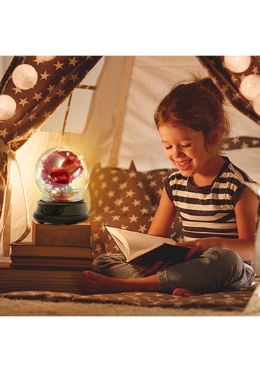 Mufunye Renkli Işık Modlu Cam Kubbede İpek Gül Gece Lambası - Çocuk Odası Dekoru Kırmızı