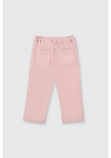 Panço Kız Çocuk Nakış Detaylı Kadife Pantolon Pembe