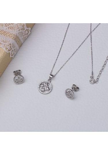 Halka Yıldız Model 925 Ayar Gümüş Kadın 2'li Set Gümüş