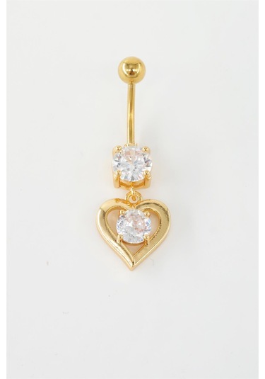Kadın 316l Anti Alerjenik Sallantılı Kalp Figürlü Göbek Piercing Altın