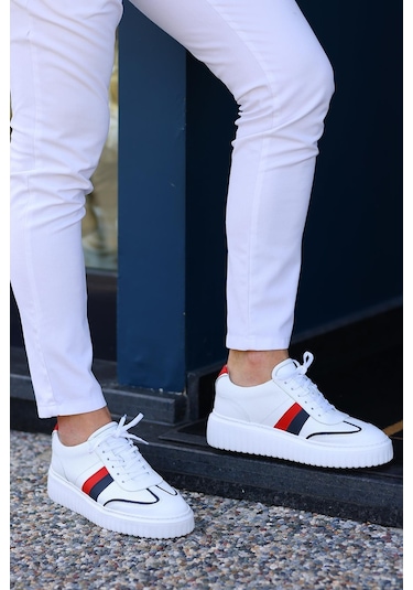 Shoetyle - Beyaz Deri Bağcıklı Erkek Günlük Ayakkabı 101-9082-934-beyaz Beyaz