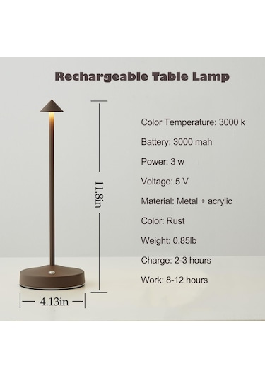 Tenfowee Taşınabilir Led Dokunmatik Lamba, 2 Seviye Parlaklık, Ip54 Suya Dayanıklı, 3000mah Pil İle Uzun Ömürlü Kullanım