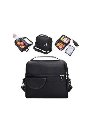 Büyük Yalıtımlı Beslenme Çantası Sızdırmaz Soğutucu Çanta Çift Bölmeli Beslenme Taşıma Çantası Kamp İçin Erkekler Kadınlar İçecek Kutuları Şarap Çantası Soğutucu Kutu Siyah