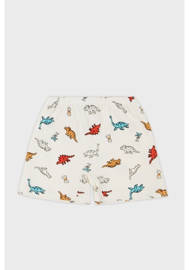 Lela Desenli Streç Pamuklu Bisiklet Yaka Atlet Boxer 2'Li Iç Giyim Erkek Çocuk Takım 6651010 Ekru-Kırmızı