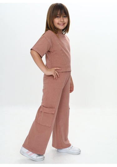 Toontoy Kız Çocuk Yıkamalı Crop Eşofman Takım Bordo