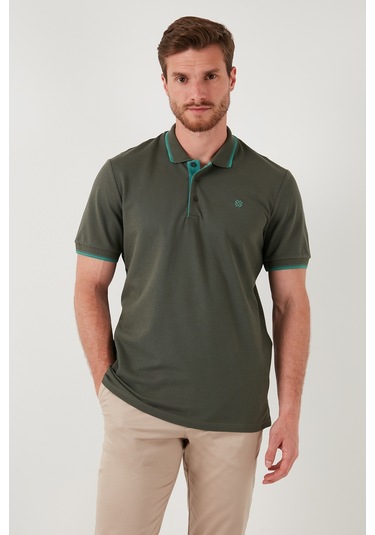 Buratti % 100 Pamuk Düğmeli Regular Fit Erkek Polo Yaka T Shirt 5902118 Haki-Mint