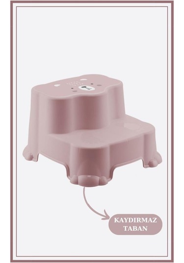 Flosoft Kaydırmaz Çocuk Taburesi Çift Basamaklı, Çocuk Banyo Lavabo Merdiven Yükseltici Pembe